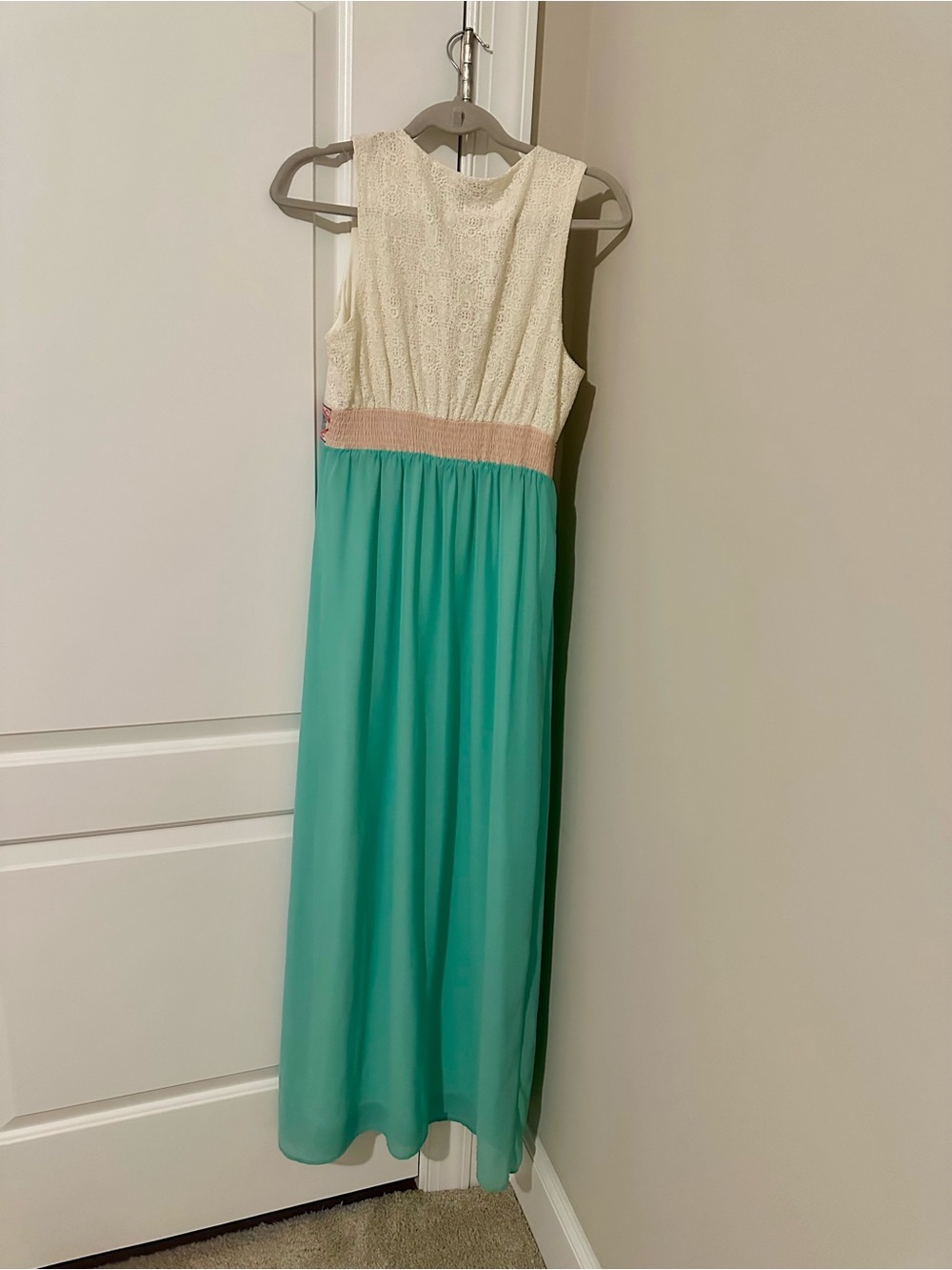 Flying Tomato Mint and Cream Maxi Dress with Embroidered Waist - Picture 3 of 7